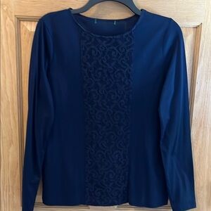 Ralph Lauren - Navy Blue Long Sleeve Top with Lace Detail - Small